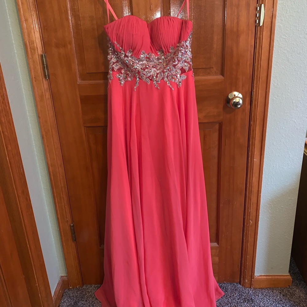 Coral Strapless Prom Dress